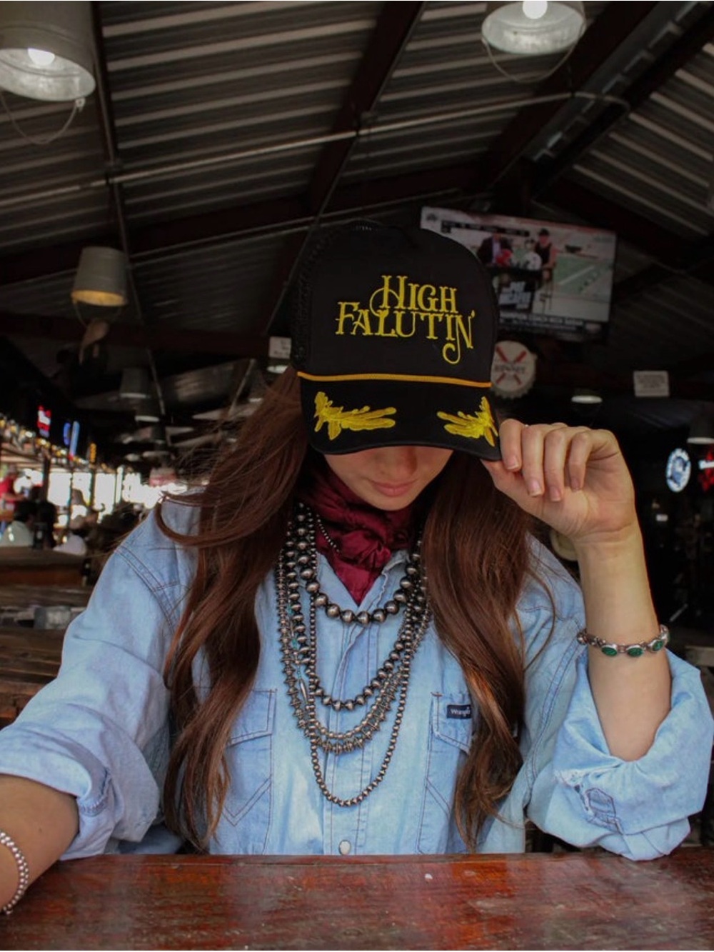 High Falutin' Black & Yellow Embroidered Trucker Hat